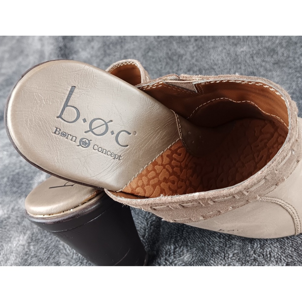 BOC Born Concept Beige Leather Suede Accent Chunky Heel Mules‎ Women - Picture 6 of 9